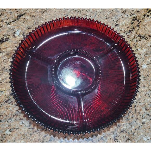 Mikasa Crystal 13" Divided Tray Diamond Fire Pattern Celebrations Red - Picture 2 of 10